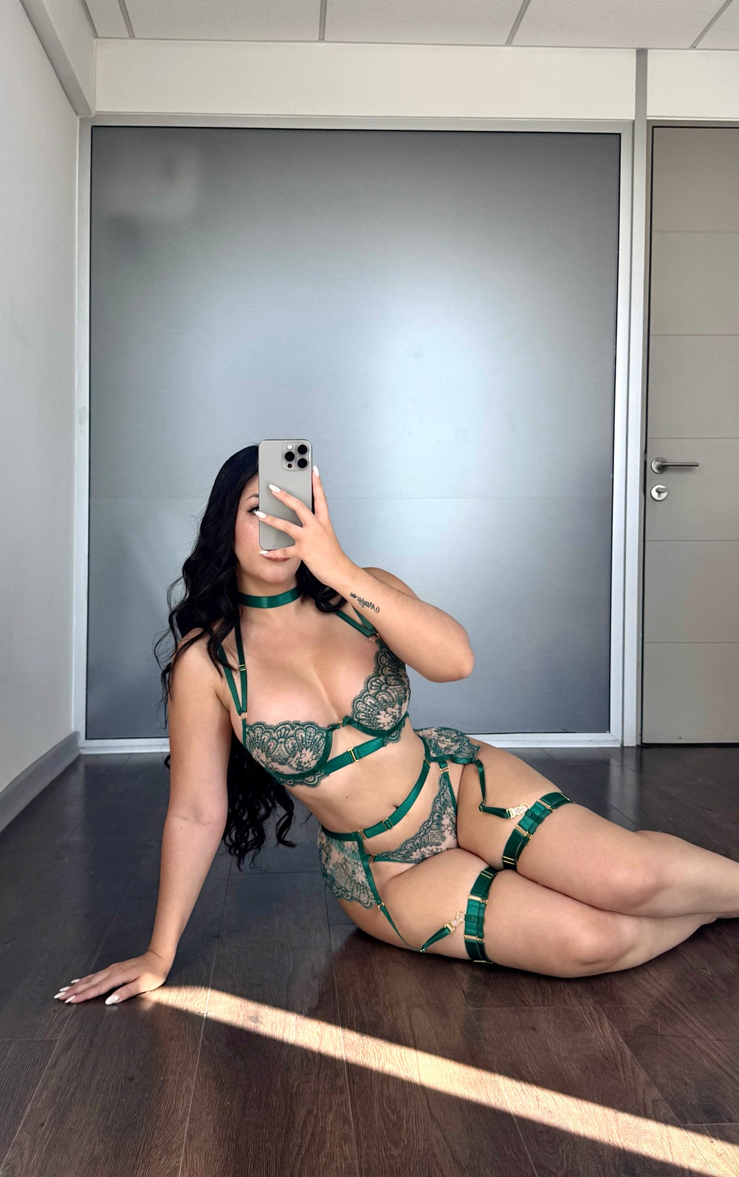 Set lenceria encaje Montini verde